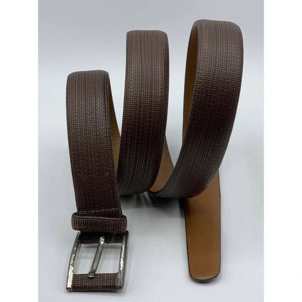 Trafalgar Men's Size 40 Brown Black Textured Crosshatch Leather Dress Belt - Picture 1 of 8